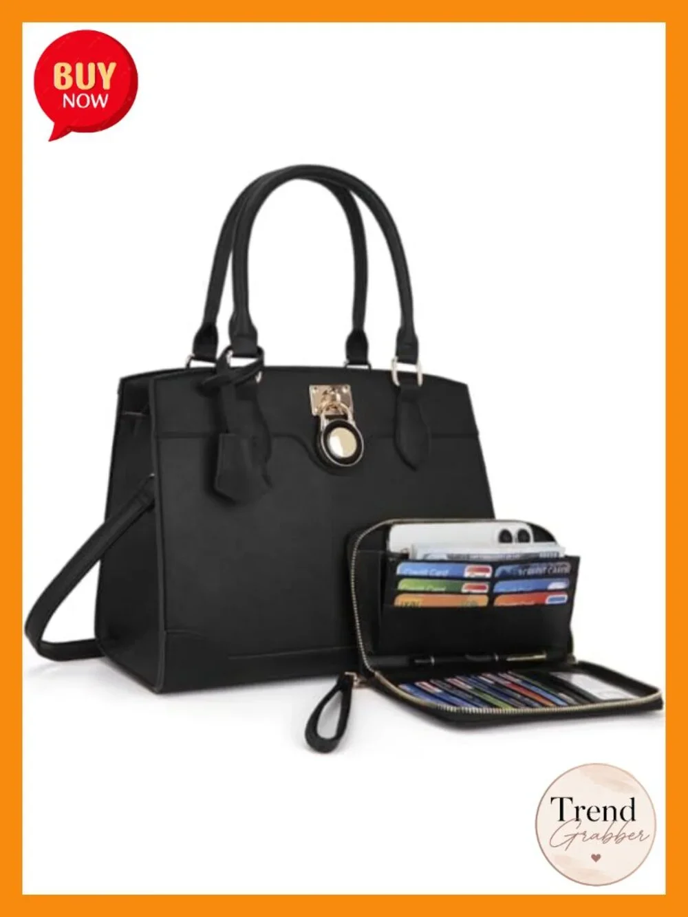 Women's Satchel Tote Purse Set with RFID Wallet Vegan Leather 2pc